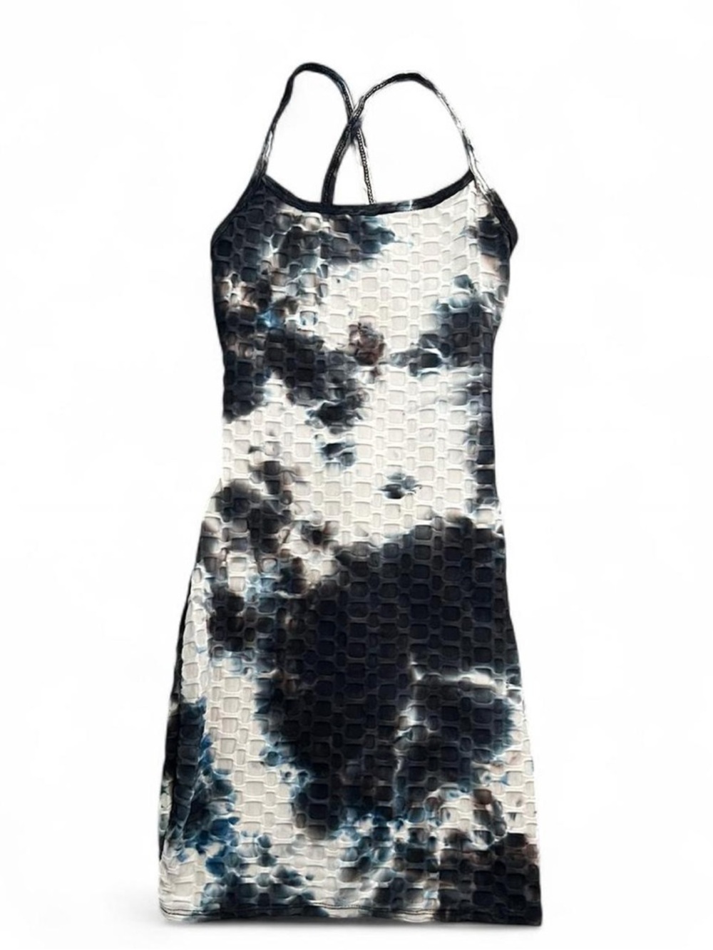 Tie-Dye Textured Strappy Mini Dress - Black & White